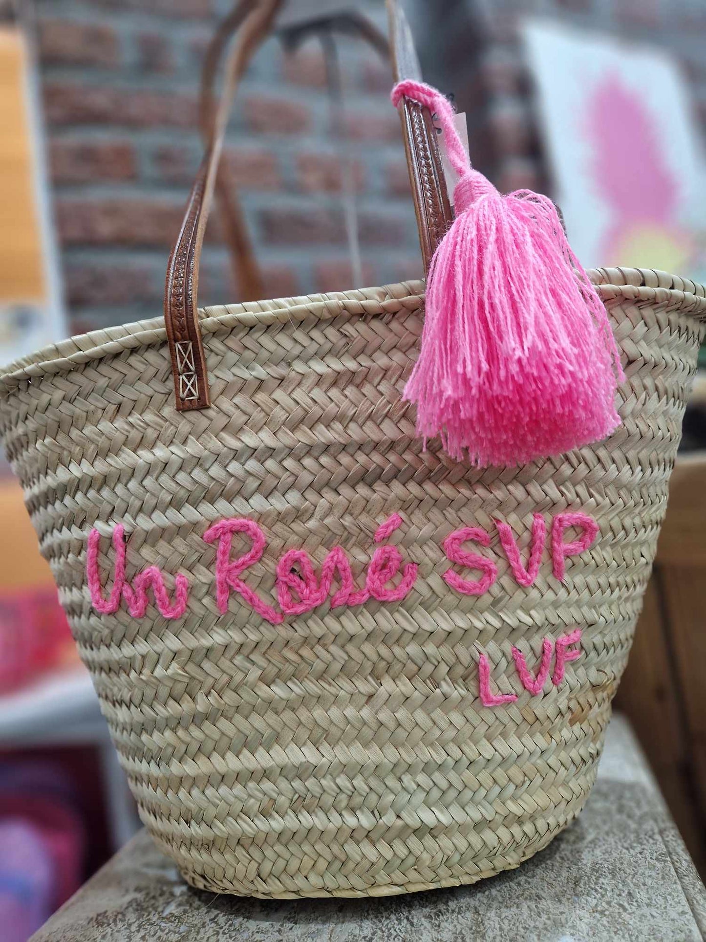 Sac en osier « Un rosé svp »