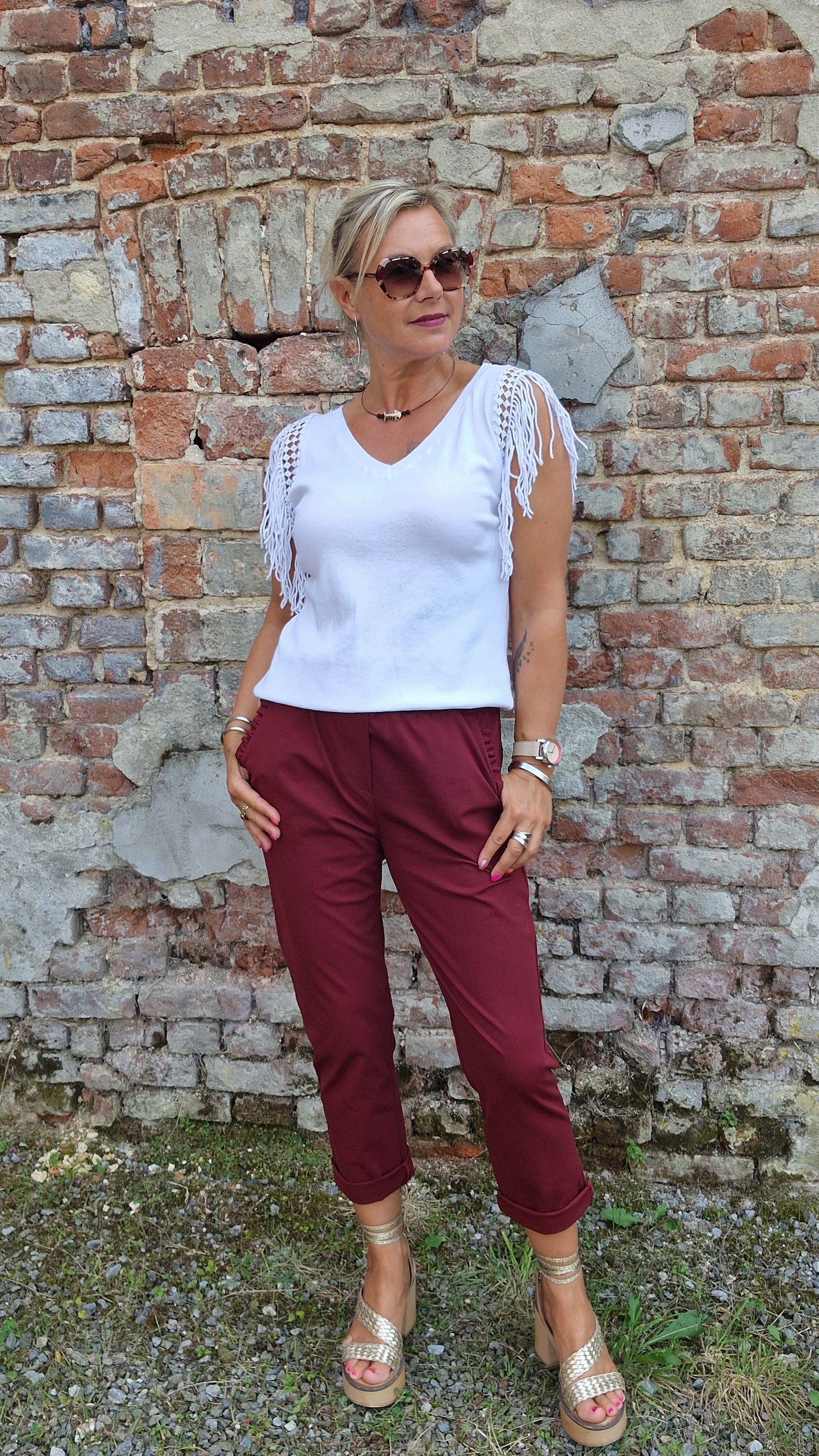 Tee shirt côtelé et franges